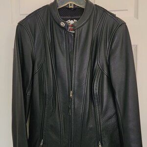 Harley Davidson Women's Medium Black Leather Willie G Jacket Signature Wheel